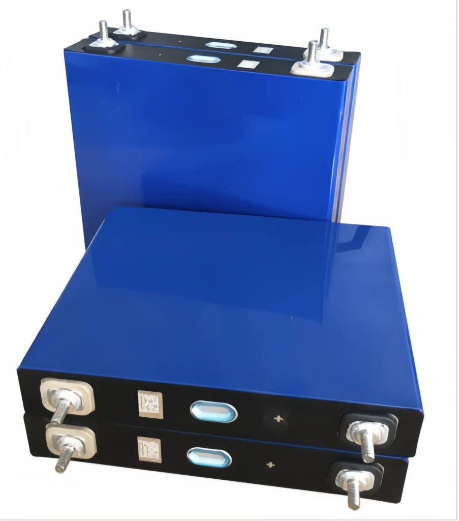 Visual of four blue Grade A CATL 100Ah LiFePO4 prismatic cells with original factory markings, intact QR codes, and high-conductivity terminals.