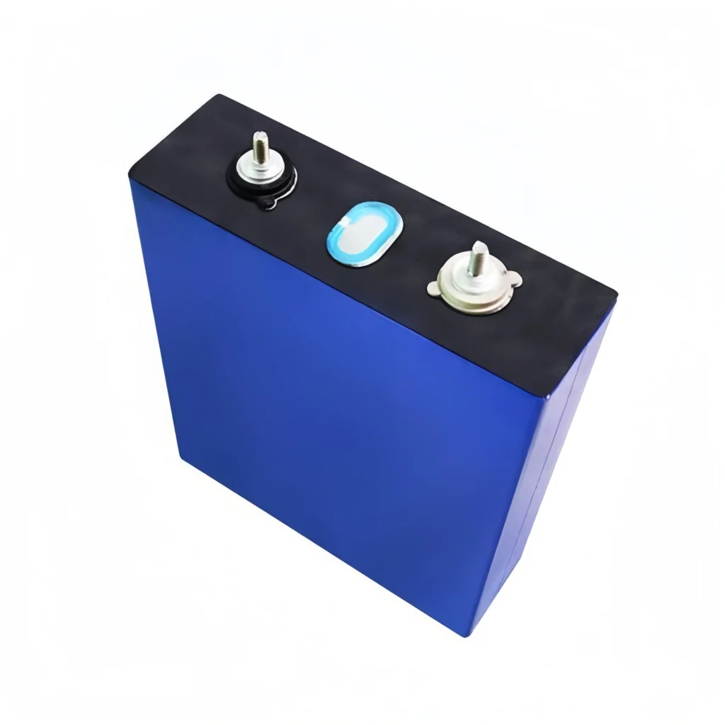 Visual of a blue Grade A CATL 202Ah LiFePO4 prismatic cell with original factory QR codes and high-conductivity terminals.
