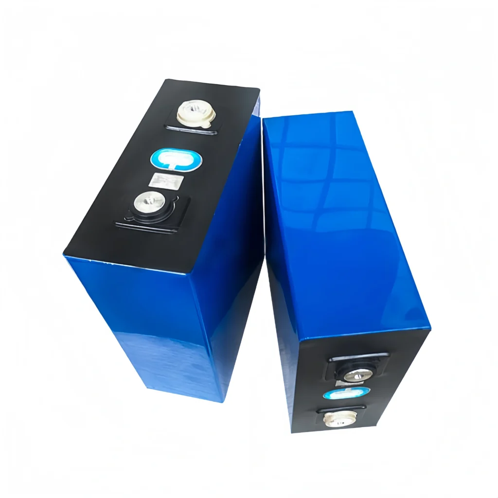 Top-down view of two blue CATL 271Ah LiFePO4 battery cells featuring intact factory QR codes and high-conductivity terminals.