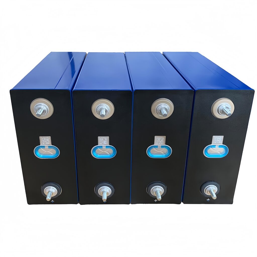 Four blue Grade A CATL 306Ah LiFePO4 prismatic cells with high-quality laser-welded M6 studs and intact factory QR codes.