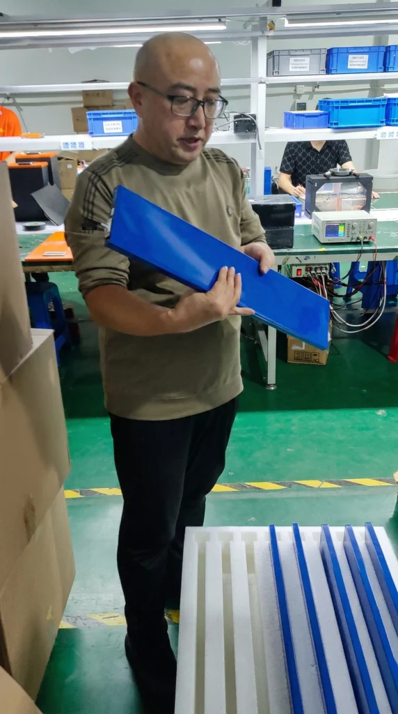 A view of the DLCPO battery PACK assembly line where management is inspecting high-capacity lithium cells for custom energy projects.