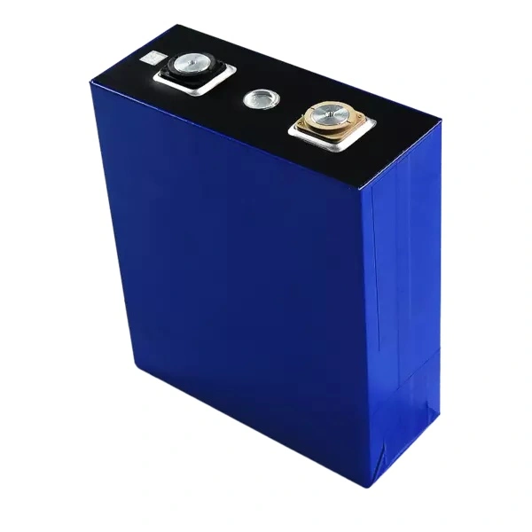 Single blue Grade A ETC 120Ah LiFePO4 prismatic cell with high-precision terminals and original QR code for low-profile golf cart battery builds.
