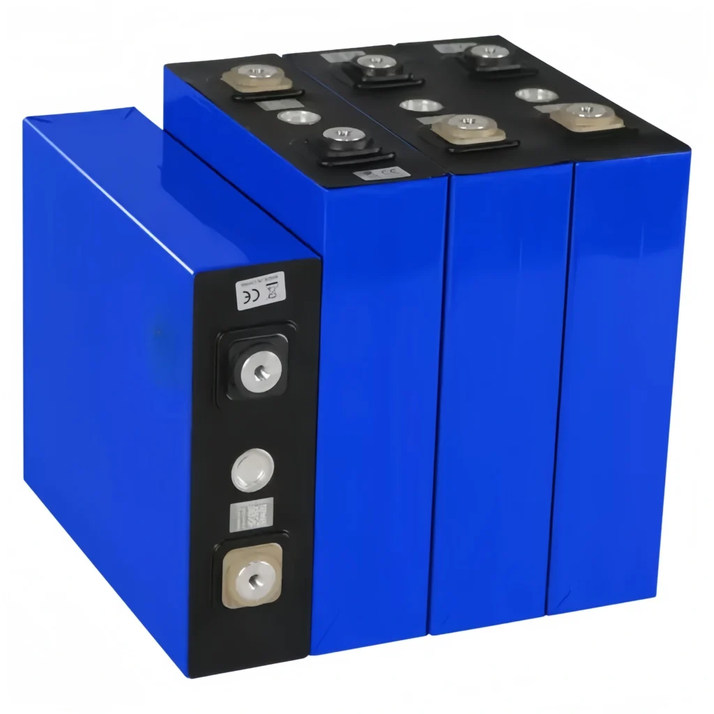 Group of blue Grade A ETC 200Ah LiFePO4 prismatic cells with high-precision terminals and original QR codes for DIY solar storage and RV battery packs.
