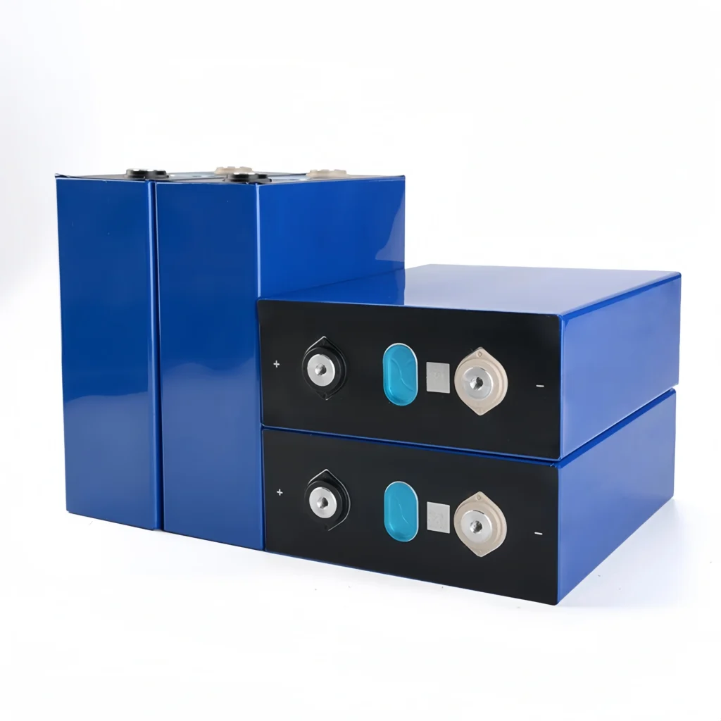 High-quality product photo of fresh EVE A31-V1 Grade A LiFePO4 prismatic battery cells, featuring the original blue aluminum shell and precision terminals for reliable high-density energy storage builds.