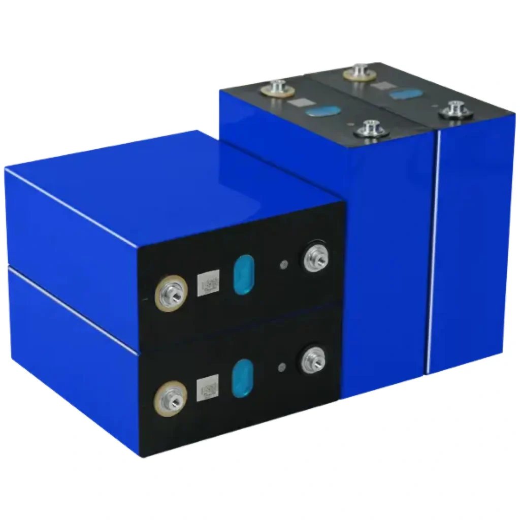 Group of four blue Grade A Gotion 340Ah LiFePO4 prismatic cells with high-conductivity terminals for industrial energy storage and heavy EV builds.