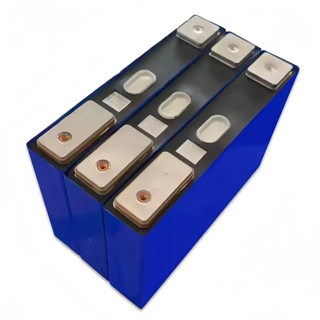 Group of three blue Gotion NCM811 55Ah ternary lithium cells with high-precision terminals and original QR codes for performance EV builds.