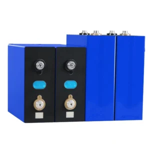 Group of blue Grade A Higee 280Ah LiFePO4 prismatic cells with laser-welded terminals and intact QR codes for DIY solar storage.