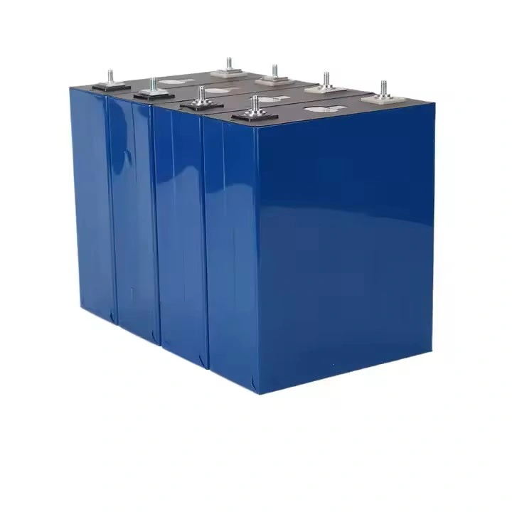 Real-world photo of four blue REPT CB2K 60Ah prismatic battery cells featuring factory-welded studs and traceable QR codes for professional battery pack assembly.