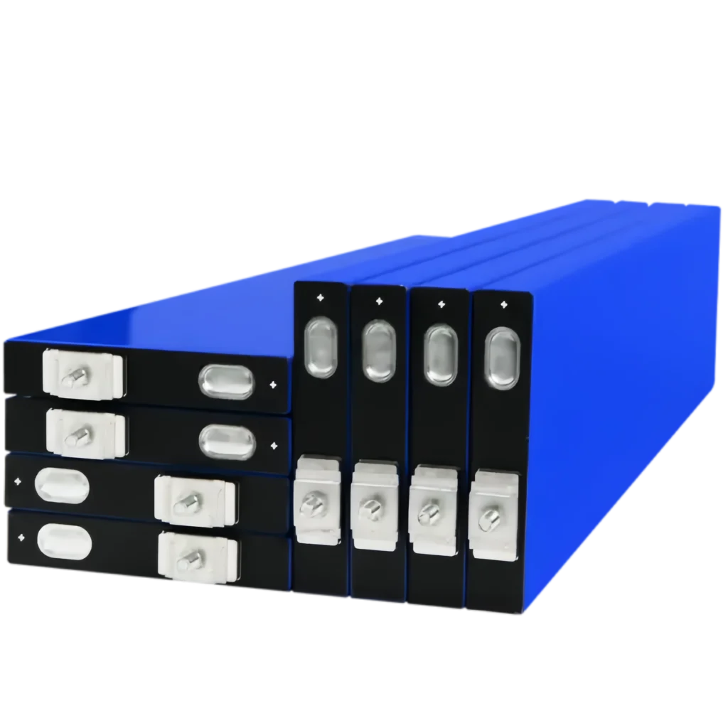 Array of blue SVOLT 184Ah blade-style LiFePO4 cells featuring integrated terminals and slim prismatic form factor for space-efficient assembly.