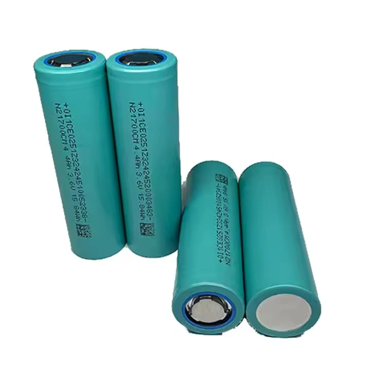 Professional view of teal SVOLT IXR21700-4400mAh Li-NMC cylindrical battery cells with QR code and technical laser markings for traceability.