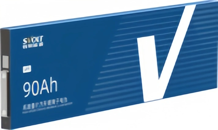 Professional visual of a blue SVOLT L400 90Ah blade-style battery cell with high-precision stacked technology branding for professional power integration.