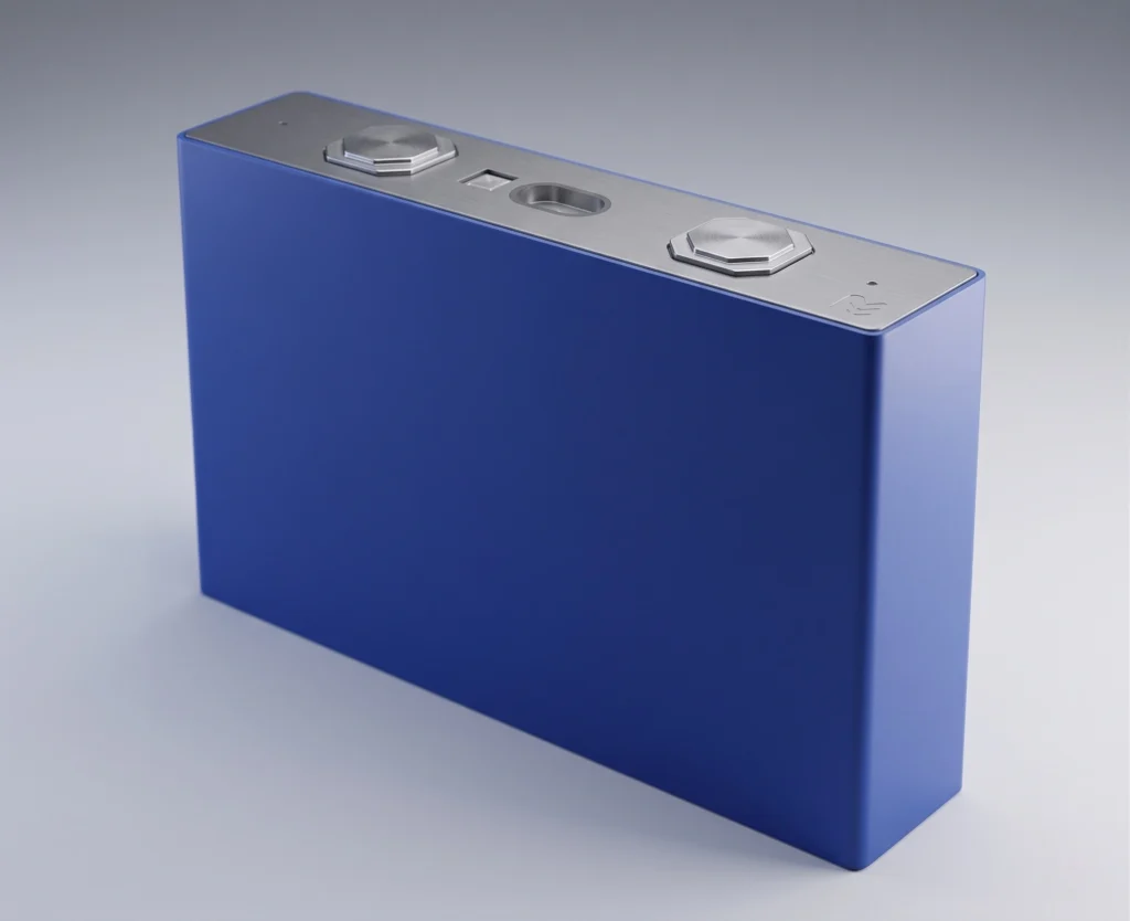 DLCPO factory-direct fresh EVE LF648K 648Ah prismatic LFP battery cell featuring premium blue insulation casing and robust terminals for high-voltage industrial utility ESS.