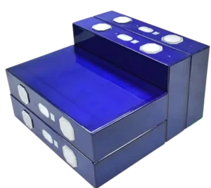 DLCPO factory-direct fresh EVE LF668 668Ah prismatic LFP battery cells lined in series with protective blue casings and liquid-cooling compatible top plates for high-voltage ESS integration.