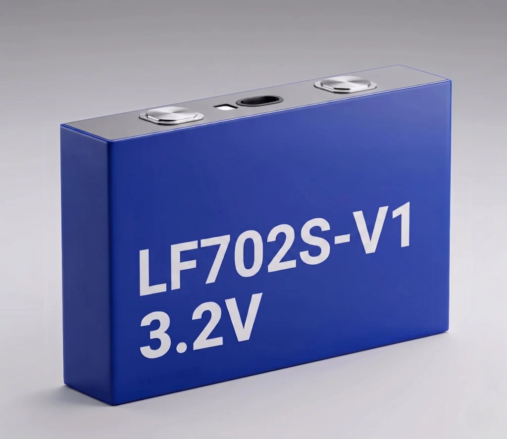 DLCPO factory-direct built-to-order fresh EVE LF702S-V1 702Ah prismatic LiFePO4 battery cell showcasing terminal alignment and dual protective safety vents for large utilityESS projects.